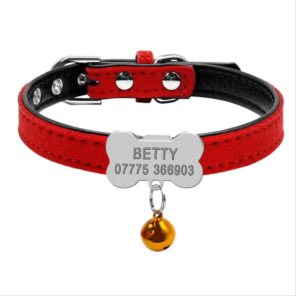  UD-strap Collares De Perro Personalizados Custom Chihuahua Cachorro Gato Collar Hueso ID Etiquetas Grabadas para Perros Pequeños Y Medianos Gratis Bell XS S XS Rojo 