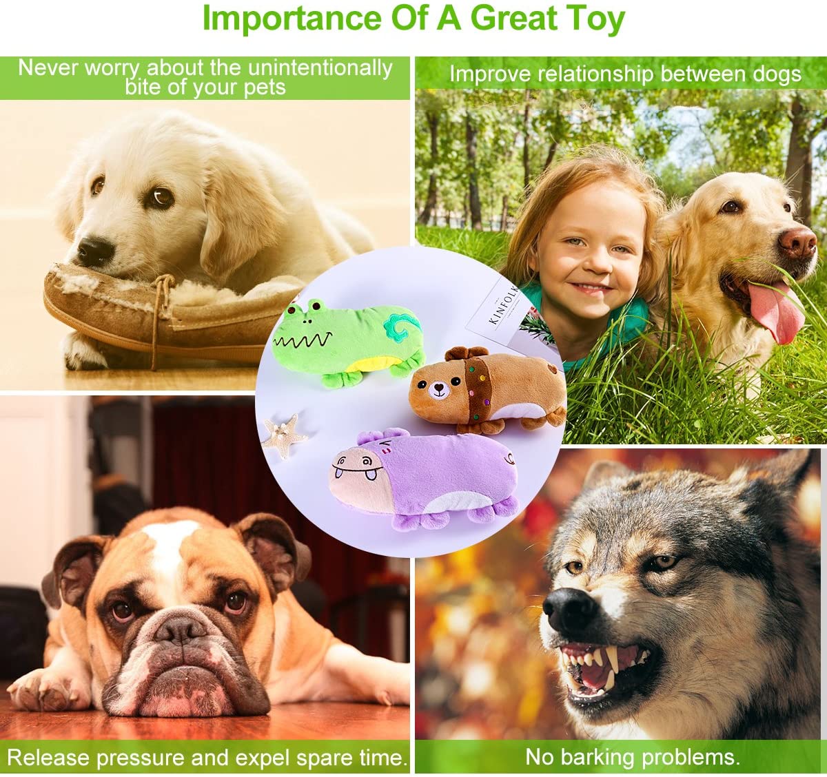  Ueetek - Kit de 3 juguetes masticables con sonido para perros: modelo de oso, hipopótamo y rana de peluche 