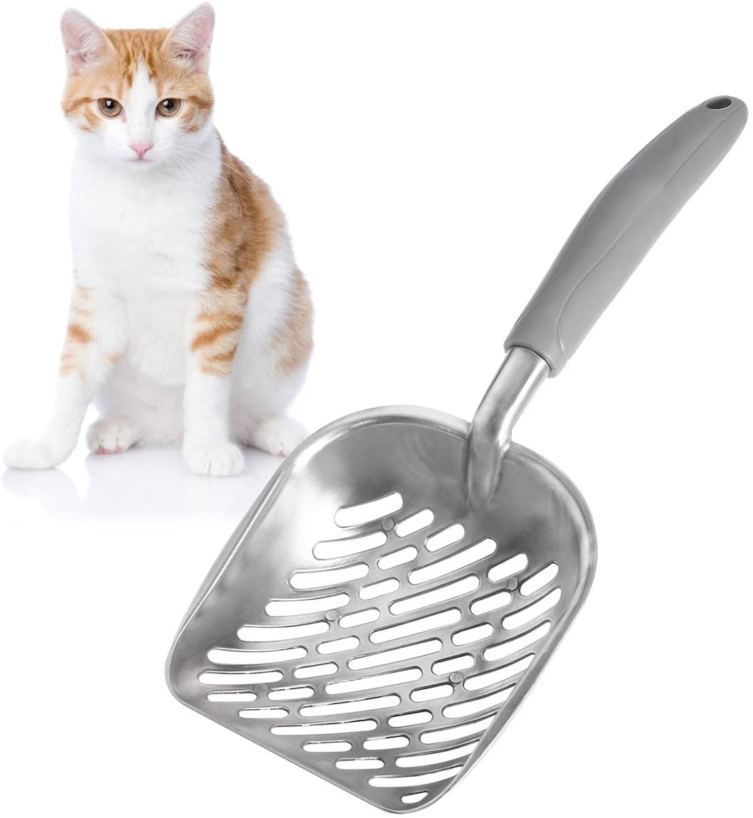  UEETEK Pala de basura para gatos,El metal de aluminio durable se dispersó la cucharada con el mango largo gomoso cómodo agarre para el gatito del gato del animal doméstico, 35 * 15CM (L * W) 