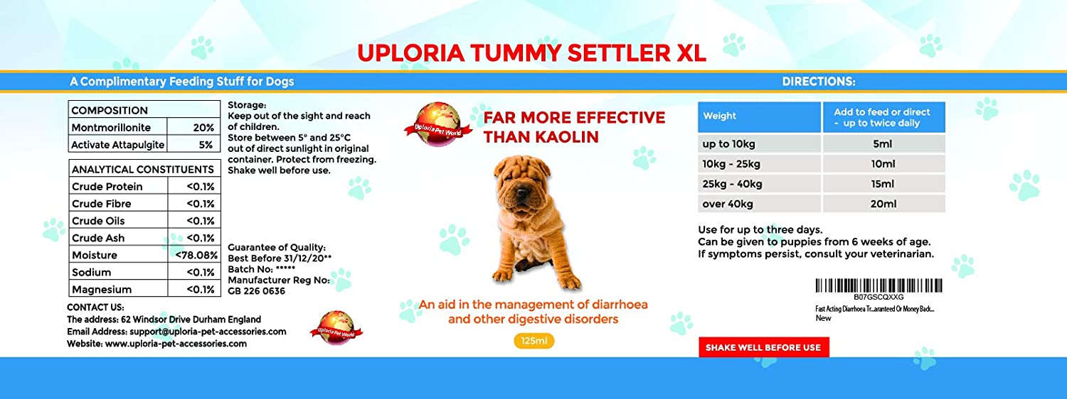  Uploria Pet World Tratamiento Y Alivio De La Diarrea De Acción Rápida para Perros | Mucho Más Eficaz Que El Caolín | Solución Digestiva Eficaz 100% Natural Botella De 125 ml 