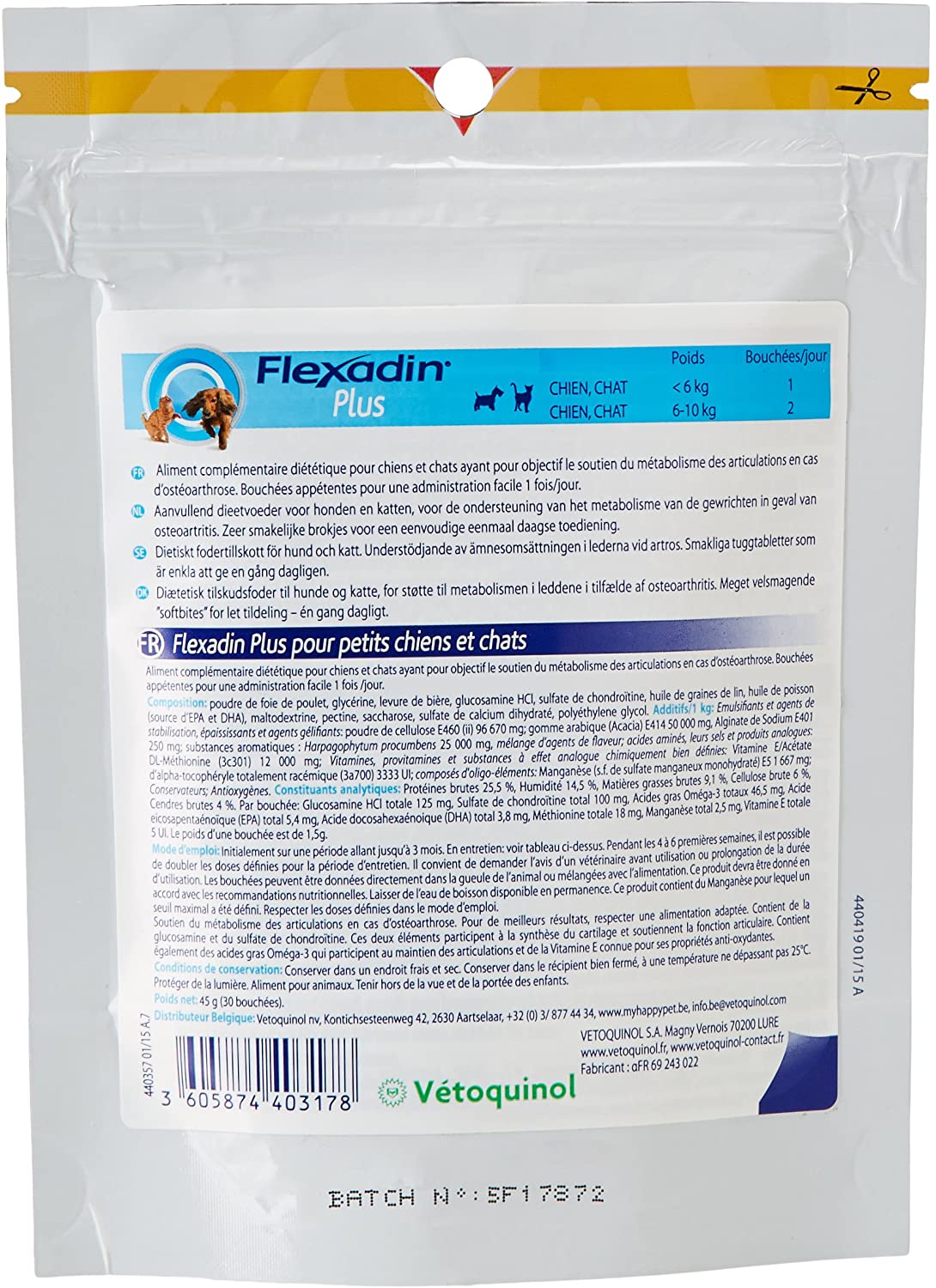  Vetoquinol Flexadin Plus - Complemento alimenticio para Gato/Gato (Menos de 10 kg, 30 Bouches) 