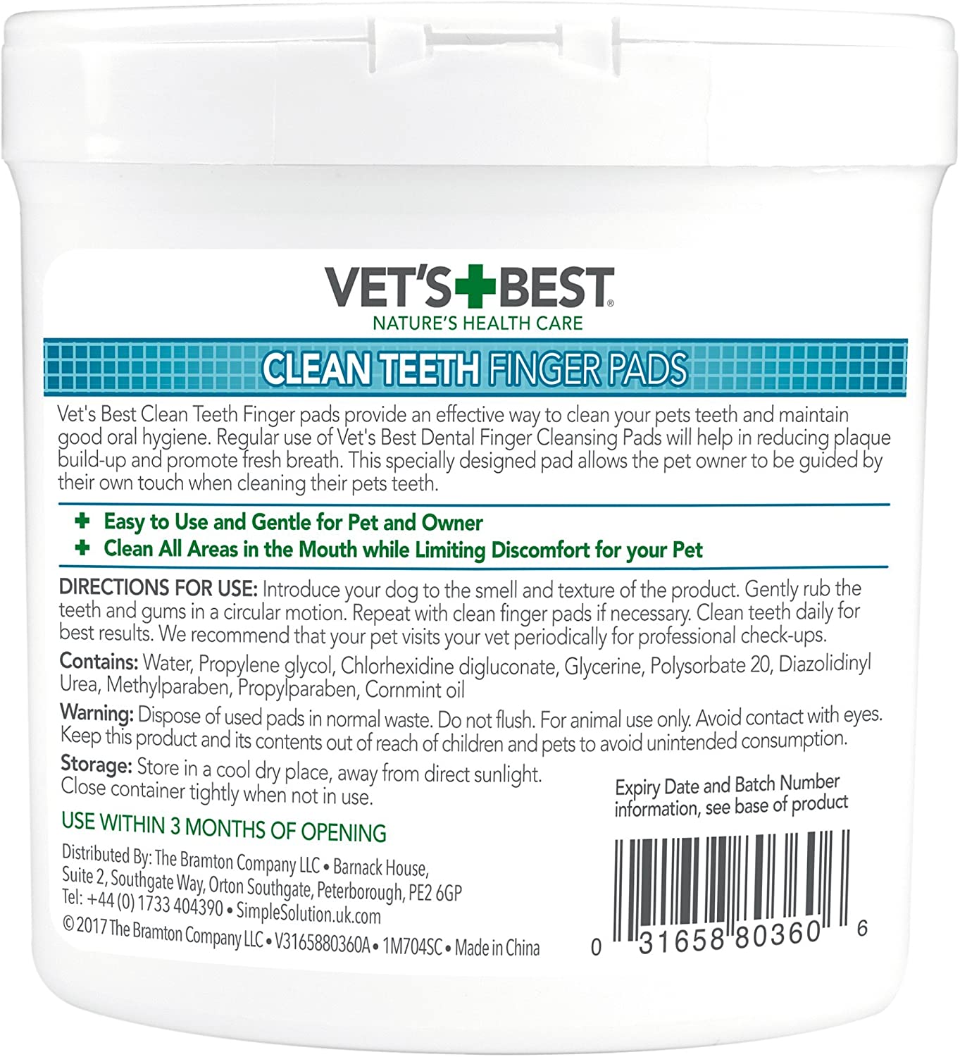  Vet's Best Almohadillas de Limpieza de Dientes Naturales para Perros 50 Unidades 160 g 