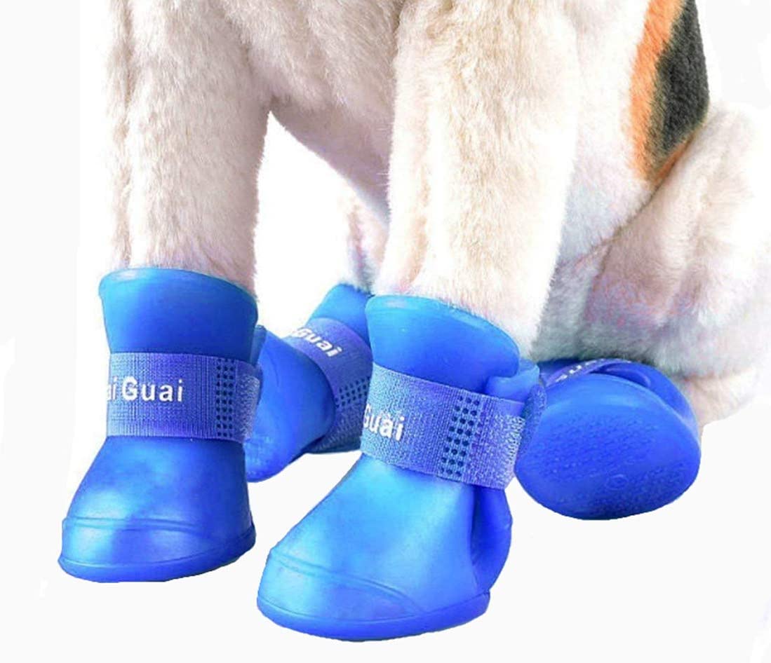  VICTORIE Zapatos Perro Botas Impermeable Antideslizante Lluvia para Mediano y Grandes Perros Azul 4 Pedazo(XL: 6.0 X 7.5 CM) 