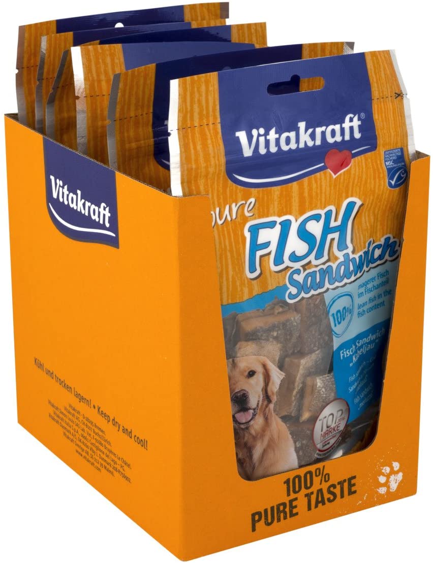 Vita Fuerza Perros Snack, Fish Sandwich con bacalao y pescado piel, libre de cereales, ( 6 x 80 gr.) 