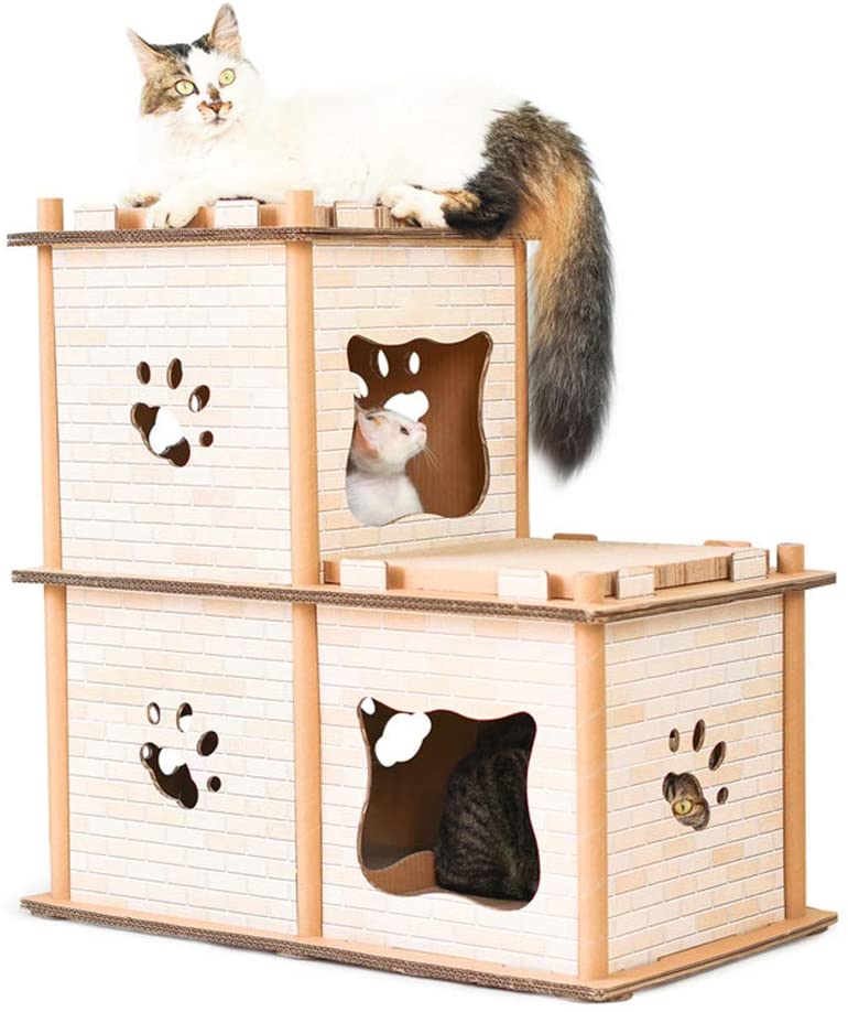  XFQ Combinación Cat House, De Bricolaje De 3 Capas De Escalera De Gato De Juguete Nido Gato Junta Rasguño del Papel Corrugado Kitten Cat House Interesante Caja De Cartón Multiuso,2floors 