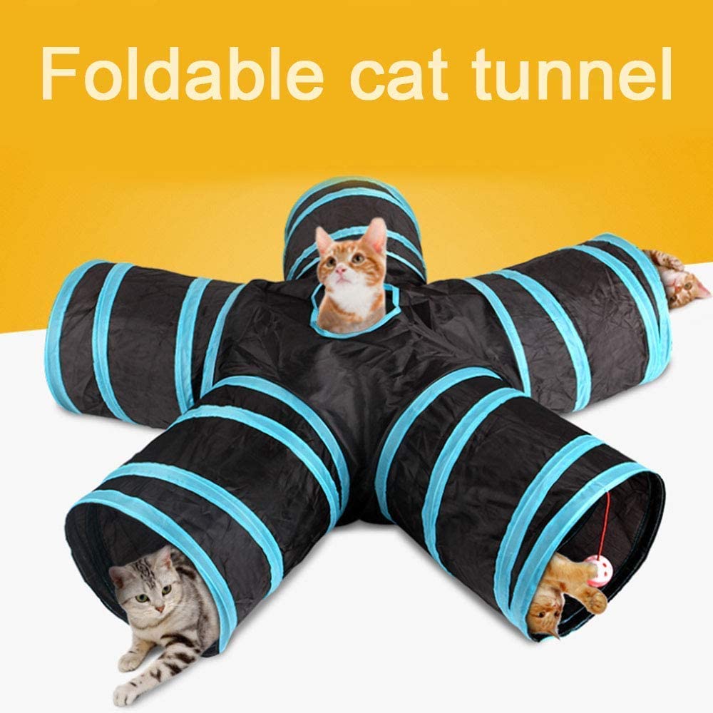  YANGDIAN Juguete Gato Práctico Cat Túnel 5-Way Plegable Mascota Túnel De Juguete Conejo Gato Y Perro Juego Pipe Negro Azul 