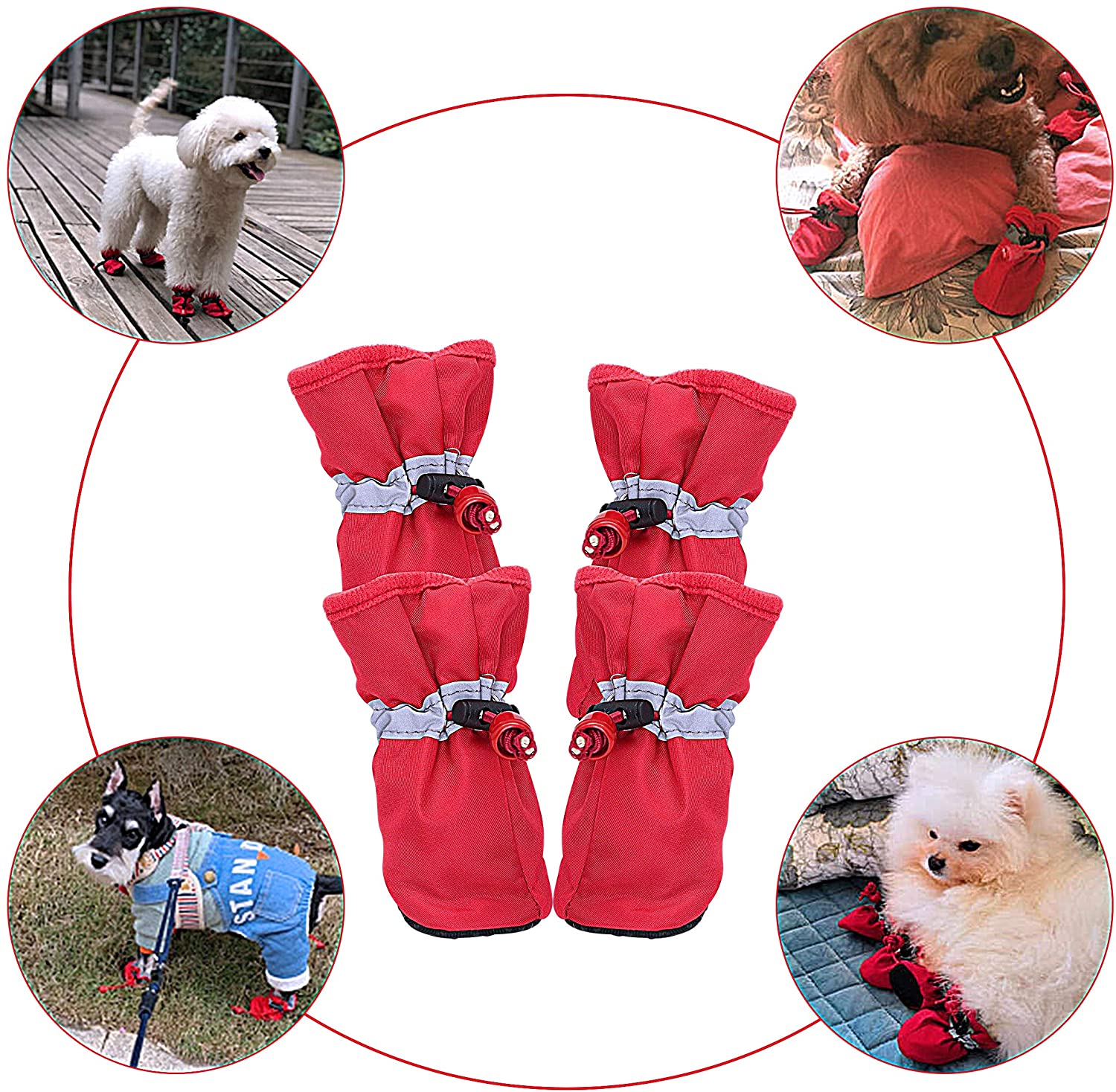  YAODHAOD Protector de Pata de Botas para Perros, Zapatos para Perros Antideslizantes, Estos Cómodos Zapatos Suave Tienen Correas Reflectantes, para Perros Pequeños (6, Rojo) 