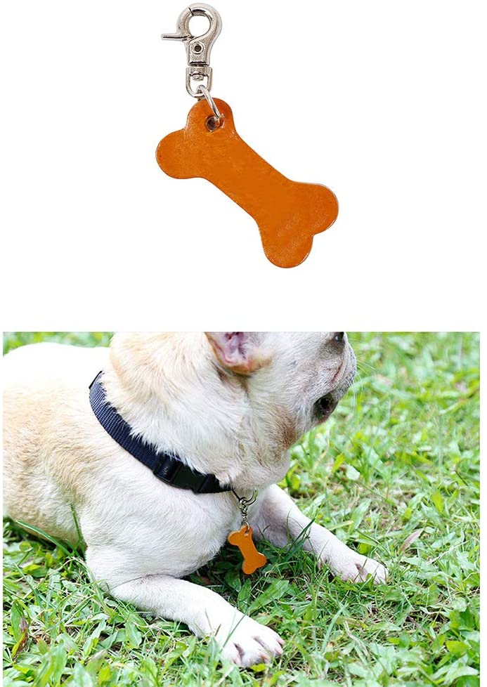  YaptheS Piel 1pc Mascotas Identidad Tarjeta DIY de Venta Etiqueta Anti-perdida de Tarjeta de Identidad para Perros y Gatos (Brown Huesos) 