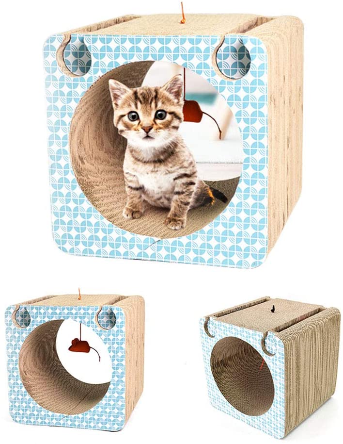  Youyababay para Gatos Animales Caja de cartón con 4 Postes Verticales para rascar Verticales para Gatos Campana para Gatos Incluye Juguetes Catnip Gratis 