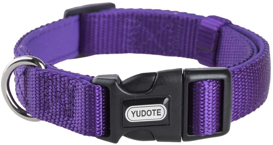  Yudote - Collar de perro de nailon, ajustable, con acolchado de neopreno suave para cachorros, tamaño pequeño, mediano y grande, uso diario 