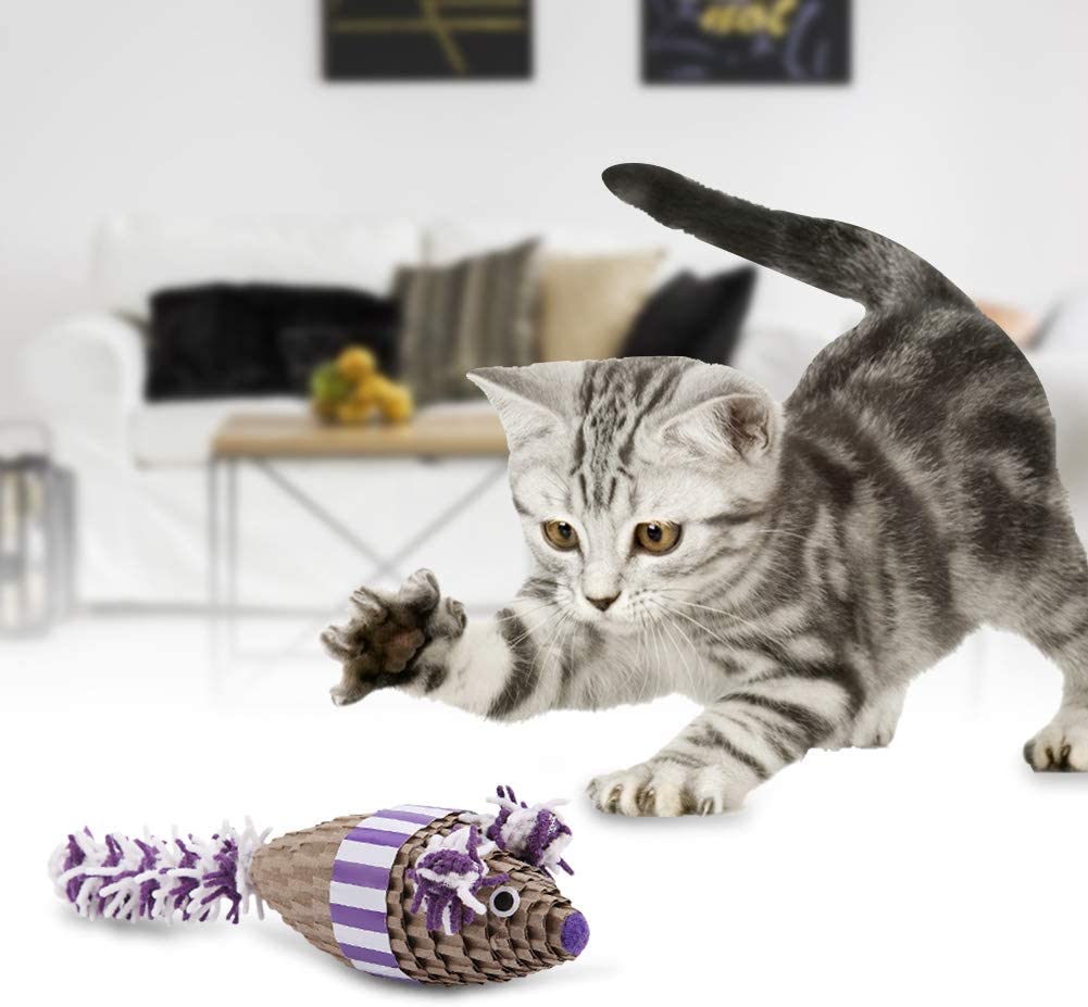  Zerodis Gato Scratcher, Animales Ratón Falso Ratón Papel Jugar Juguetes Gato Juguete Interactivo para Kitty Kitten Divertido Juego de Juguete(Púrpura) 