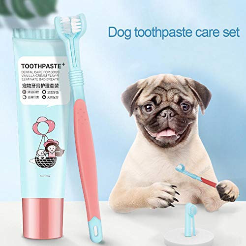 2 en 1 cepillo de dientes conjunto de pasta de dientes cuidado bucal conjunto de limpieza de dientes de perro kit de limpieza efectiva dientes de perro de limpieza para eliminar el mal aliento