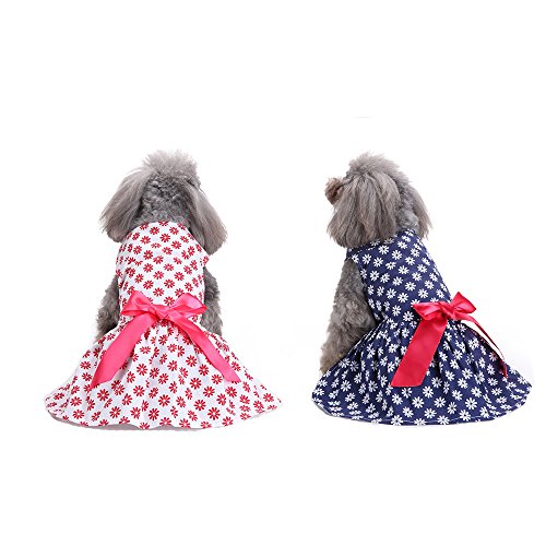 Amakunft 2 Pack de Cinta Perro Vestido de algodón Mameluco Ropa Perros Gatos, Perro, Cachorro Camisas Vest Ropa para Perros pequeños y Gatos en Boda de Primavera - Verano de Vacaciones
