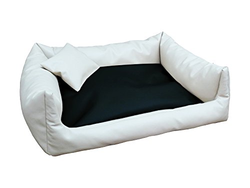 Artur Soja Rex Cama para Perros Dormir Espacio Piel sintética L 80 x 100 Color: Blanco/Negro Perros sofá + cojín