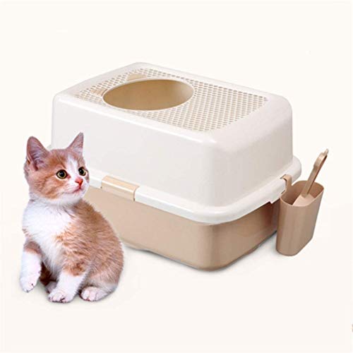 Aseado La Basura ZHOUM Gato del Animal doméstico Bandeja Aseo Box/Top Box Entrada de Basura/Gato WC Pan Box/Tiene una Tapa de Apertura (Color: Marrón, Tamaño: 57,5 ​​* 40,5 * 33 cm)