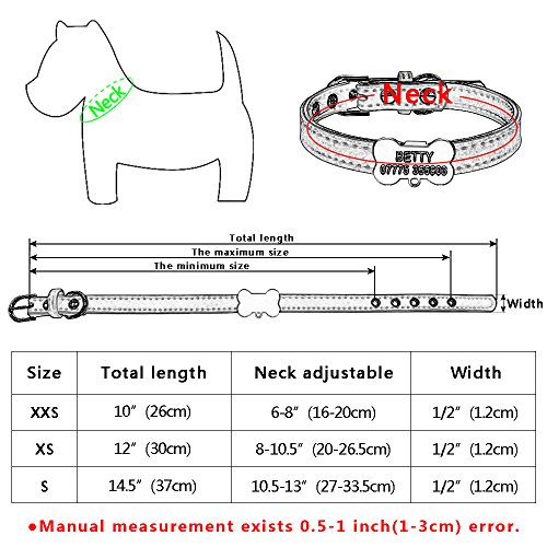 BERRY Collar de Perro de Piel Acolchada Personalizado, con Etiquetas de identificación de Hueso, Collar de Perro Personalizado para Cachorros Perros pequeños Gatos, Negro, Rojo, Rosa, XXS, XS, S
