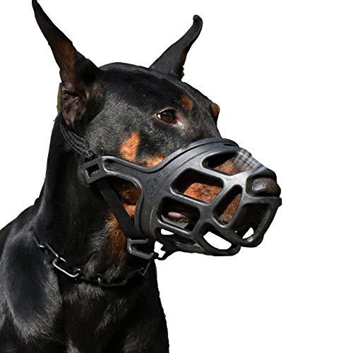 Bozales para perros Bozal de cuero ajustable para perro, máscara de seguridad para animales domésticos, máscara para prevenir mordeduras, masticar, ladrar, marrón grande, negro (hocico medio: 19