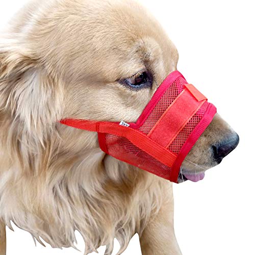 Bozales para perros Bozal de malla para perro con correa superior para perros pequeños, medianos y grandes, evita morder, ladrar y masticar de color rojo, (Hebra media circunferencia: 12-15 cm)