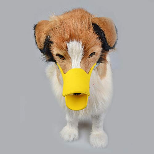 Bozales para perros Piel de bozal de perro antirreflejante ajustable, máscara de bozales de seguridad para mascotas, transpirable, para morder y ladrar de color   amarillo, (circunferencia media