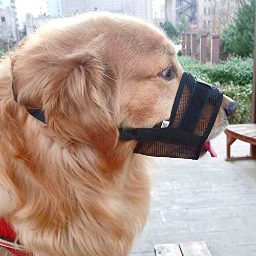 Bozales para perros Piel de bozal de perro antirreflejante ajustable, máscara de bozales de seguridad transpirable para cachorros de mascotas, para morder y ladrar de color   negro, (Hebra media