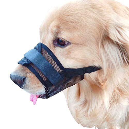 Bozales para perros Piel de bozal de perro antirreflejante ajustable, máscara de bozales de seguridad transpirable para cachorros de mascotas, para morder y ladrar de color   negro, (Hebra media