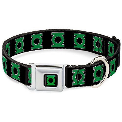 Buckle Down 9 – 15 "" gld-Green Lantern Logo Primer Plano Negro/Verde Collar de Perro