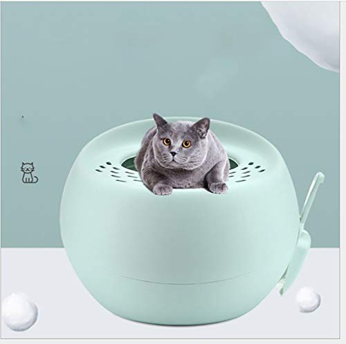 Caja de Arena para Gato Redondo Cerrado Encantador Aseo Gatitos Antiolor Ecológico Entrada Superior Fácil de Limpiar WC Inodoro,Blue