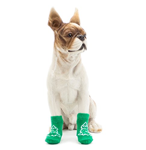 Calcetines antideslizantes para perro, calcetines de punto con bonitos estampados de huellas y control de tracción para uso en interiores, protector de huellas para mascotas