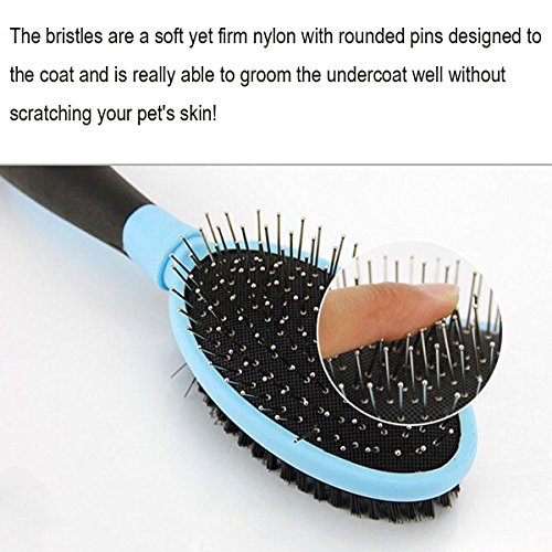 Cepillo doble profesional para mascotas con pelo corto sedoso (cara con pines) y pelo largo (cepillo de cerdas)