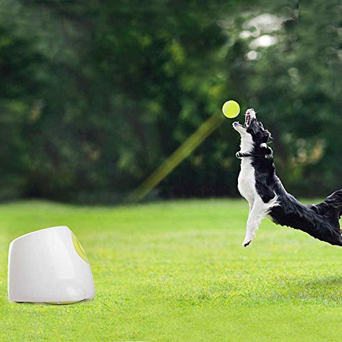 CLX Juguetes Que lanzan Ultimate Bola automática interactiva Lanzador de los Juguetes del Perro, máquina de Lanzamiento de Tenis para Entrenamiento de Perros, Incluyendo 3 Bolas (Tipo Mini),Blanco