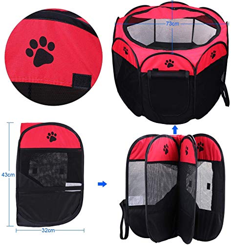 Coolty Cachorro de Corral Portátil Tienda de Mascotas de 8 Paneles para Perros, Gatos, Conejos y Animales Pequeños Rojo(S)