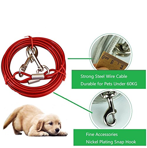 Correa de cable de acero inoxidable para perros, cable para atar perros medianos y grandes en campings y al aire libre