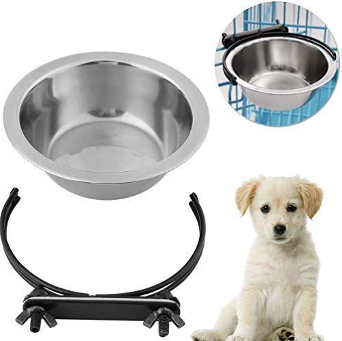 Cuenco colgante mascotas, plato para colgar de acero inoxidable con ganchos Alimentador de agua para alimentos para perros cachorro de gato(M)