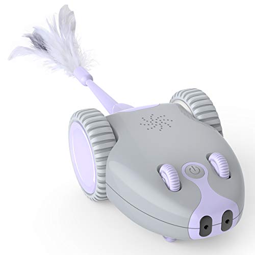 DADYPET Juguete para Gatos Robótico Interactivo,Forma de Mouse Movimiento Automático Irregular,USB Recargable Electrónico Juguetes Gatos con 5 Plumas