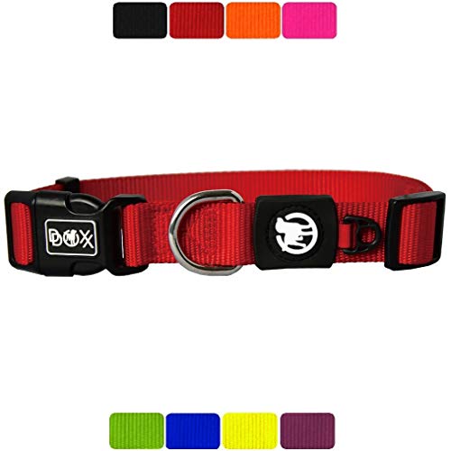 DDOXX Collar Perro Nylon, Ajustable | Diferentes Colores & Tamaños | para Perros Pequeño, Mediano y Grande | Collares Accesorios Gato Cachorro | Rojo, L