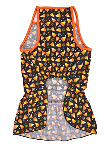 DealMux Triángulo de Verano Perro de la impresión Top Spaghetti Vestido de la Falda XL Negro Naranja