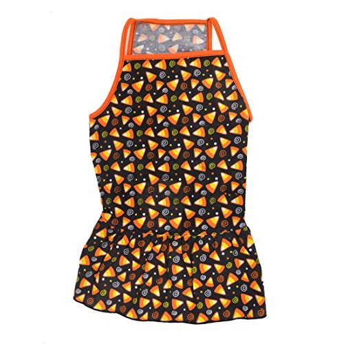 DealMux Triángulo de Verano Perro de la impresión Top Spaghetti Vestido de la Falda XL Negro Naranja
