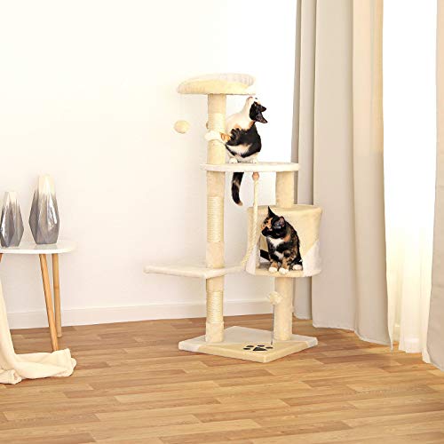 Dibea Centro de Actividades para Gatos, con Poste rascador de 112 cm, Color Beis/Blanco