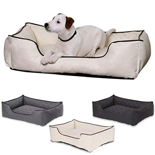 dibea Premium Dog bed DB00171, Cama para perros, en imitación de piel, Beige, M (80 x 55 cm)