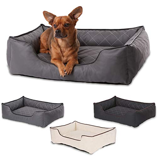 dibea Premium Dog bed DB00191, Cama para perros, en imitación de piel, Gris, M (80 x 55 cm)