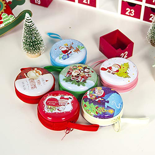 DishyKooker Cute Cartoon Round Candy Coin Box Merry Christmas Santa Earphone Storage Bag D Viejo Rojo casa