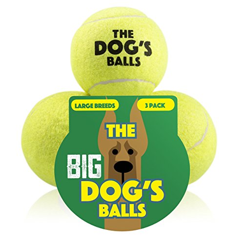 El gran perro de bolas, 3 pelotas de tenis de perro (tamaño grande, Premium perro juguete pelota para perro Fetch & Play, perros grandes bolas, demasiado grande para Chuckit lanzadores, el King Kong de perro bolas