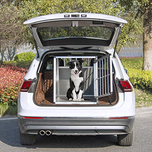 EUGAD Transportín de Aluminio para Perros Gatos Mascotas Jaula Transporte de Viaje para Mascotas Trapezoidal 1 Puerta Gris/Plata 0005LL