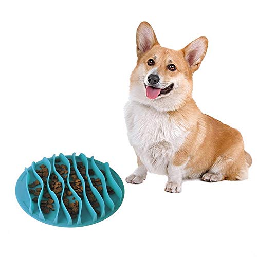 FDCLD Alimentador Seguro para Perros de plástico para Mascotas Anti Choke Dog Bowl Perrito Gatos Comedero Lento Comedor de Dieta Saludable Diseño de la Jungla D25.5Cm Azul