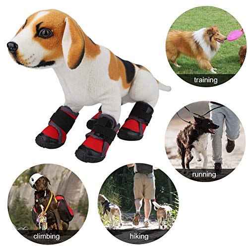 Fdit Socialme-EU 4Piezas de Moda para Mascotas Cachorro Zapatos Perro Grande Antideslizante Deportes Botas de Escalada (50#-Rojo)