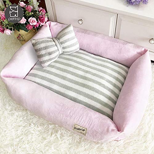 FHKGCD Winter Soft Plush Warming Pet Dog Bed Waterproof Bottom Detachable Dogs Beds For Small Medium Puppy Cats House Mats,Light Pink,L 65X50X22Cm