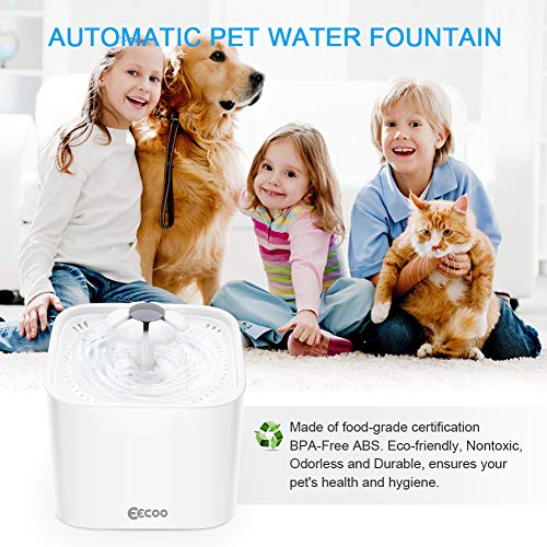 Fuente de Agua de 2L Silencioso Bebedero Automático para Perros y Gatos, Tiene 3 Modos Ajustables con Filtro de Carbón, Adecuado para Mascotas (Blanco)