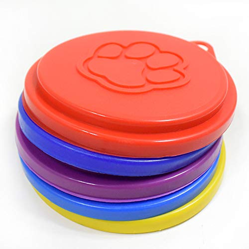 Gaoominy 2 Piezas Cubiertas de Alimentos de Hojuela de Lata para Perro Mascota Reutilizable con Estampado Tapas de Plástico de Latas de Mascotas Frescas -Color Aleatorio