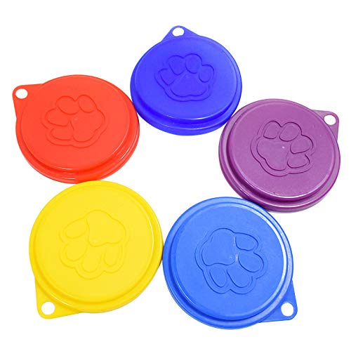 Gaoominy 2 Piezas Cubiertas de Alimentos de Hojuela de Lata para Perro Mascota Reutilizable con Estampado Tapas de Plástico de Latas de Mascotas Frescas -Color Aleatorio