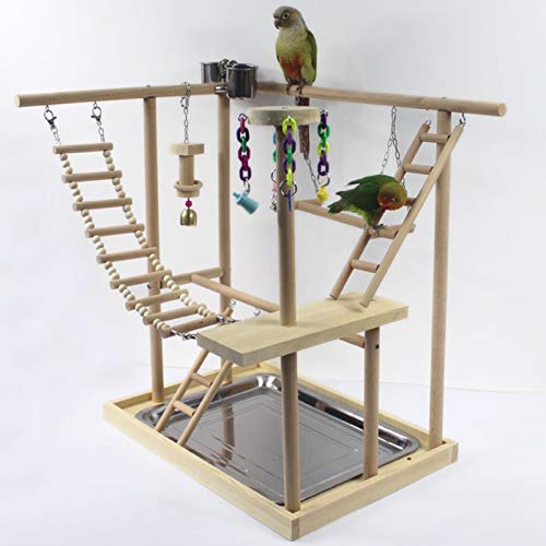 GeWu888 Creativo Zona de Juegos de Madera Loro pájaro Perca con escaleras alimentador Loro mordedura Marco Bird Juguetes Soporte Jaula de pájaro Puente Colgante (Color : 48X33X53cm)